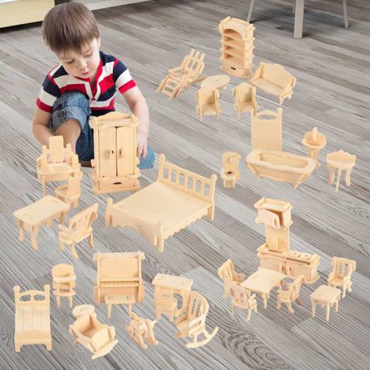 iMounTEK Wooden Furniture Puzzle for Dollhouse 1:20 Scale Dollhouse Accessories Furniture Toys, 34Sets DIY Miniature Furniture Gift Halloween Christmas