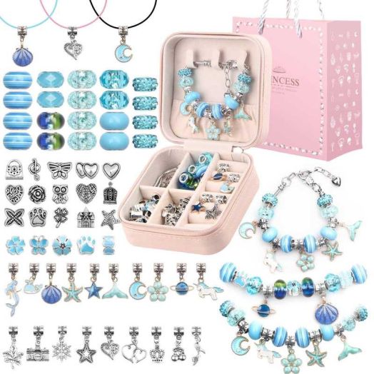 iMucci Charm Bracelet Making Kit - Girls DIY Beaded Jewelry Making Kit, Unicorn Mermaid Series Charms Gifts Set for Girls Crafts, with a Portable Bracelet Organizer Box