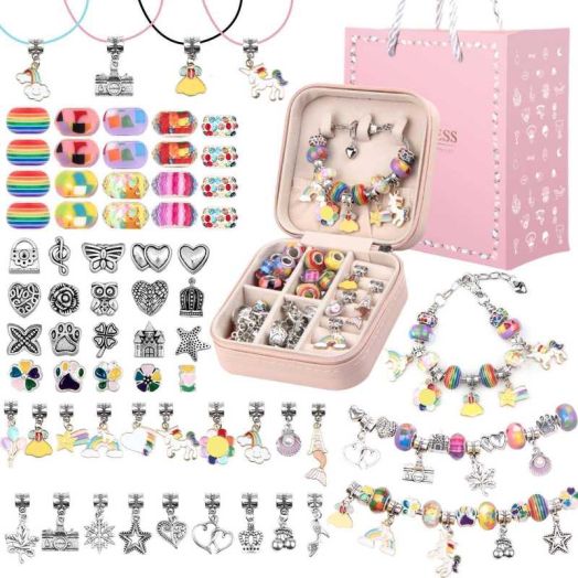 iMucci Charm Bracelet Making Kit - Girls DIY Beaded Jewelry Making Kit, Unicorn Mermaid Series Charms Gifts Set for Girls Crafts, with a Portable Bracelet Organizer Box