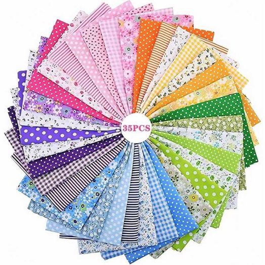 35Pcs 9.8"x9.8" Quilting Cotton Fabric Squares Quilting Supplies Multi-Color Design Printed Floral Fabric for DIY(Red/Yellow/Green/Blue/Pink/Purple/Grey/Black)