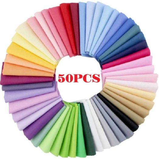 50Pcs 9.8"x9.8" Quilting Cotton Fabric Squares Quilting Supplies Multi-Color Design Printed Floral Fabric for DIY Non-Repeating Color(Bright Solid Colors)