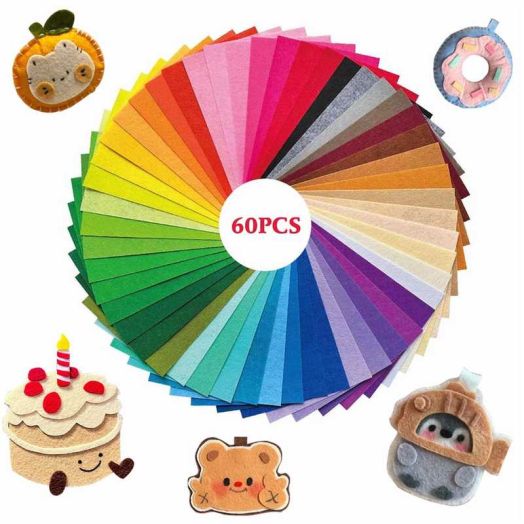 60 Pcs 15 x 21cm Felt Sheets for Crafts, Assorted Colors Nonwoven Felt Fabric Sheets for DIY Sewing Precut Fabric Squares, Patchwork, School Projects, Decorations A5