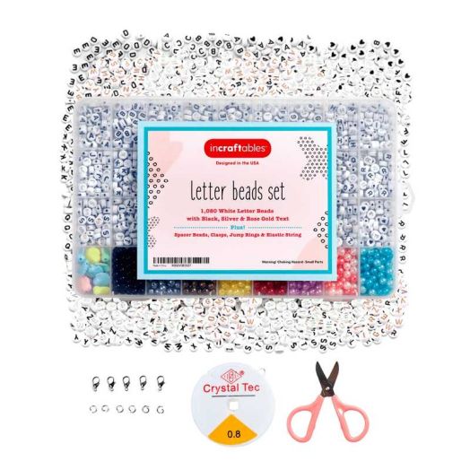 Incraftables Alphabet Metallic Beads Bracelet Jewelry Making Set (1080pcs, Black, Silver & Rose Gold)