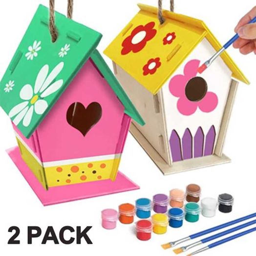 2Pack Arts and Crafts Kit for Kids, Build and Painting Wood Birdhouse Toys for Girls Boys 5 6 7 8 Years
