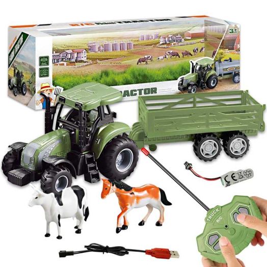 Remote Control Farm Tractor Truck Toys for Kids, Farm Animal Tractor Playset Toys for Boys Aged 3 4 5 6 Year Old Birthday Gifts