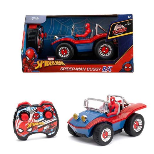Jada Spider-Man Buggy RC with Non-Removable Spider-Man Figure - 7", Turbo Button, Full-Function Remote Control, Ages 6+, Red/Blue