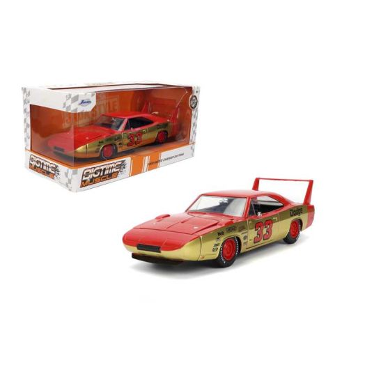 Jada Toys BIGTIME MUSCLE 1:24 1969 Dodge Charger Die-cast Car - Opening Doors, Hood, Trunk, Rubber Tires(Red/Gold)