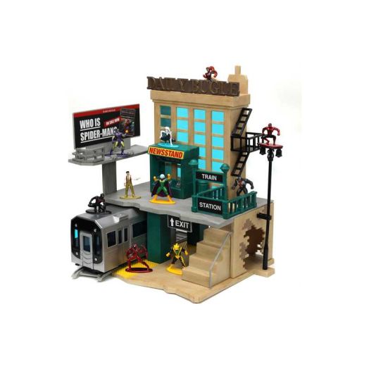 Marvel Spider-Man Daily Bugle Nano Scene & 10 1.65"Die-Cast figures, Spiderman Playset