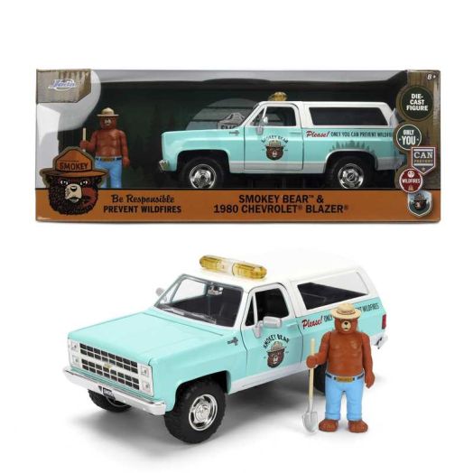 Smokey Bear 1980 Chevy Blazer Die-Cast Car by Jada Toys - Smokey Bear Figure - Age 8+