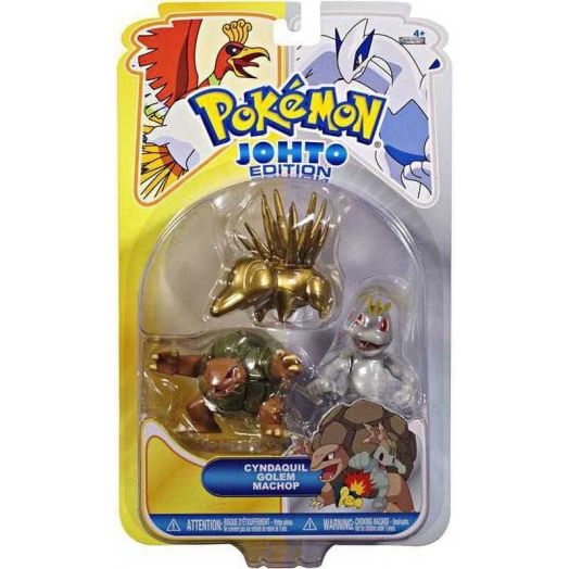 Pokemon Series 16 Gold Cyndaquil, Golem & Machop Figure 3-Pack