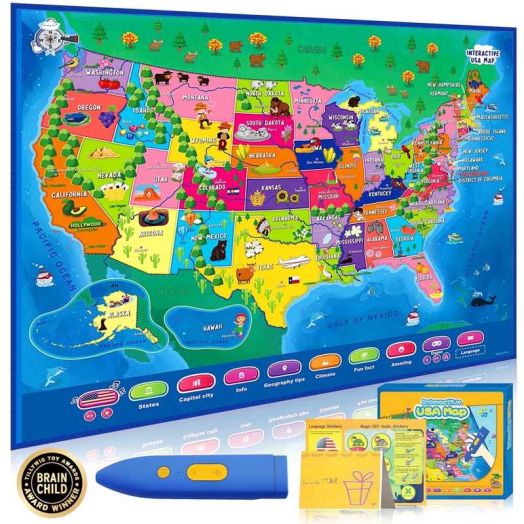 Interactive USA Map for Kids Learning and Educational Toys, Talking Map Poster, Geography Electronic Game, Christmas Birthday Gifts for Age 2-8 Kids