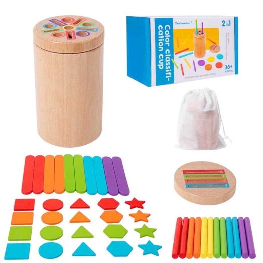 Shape & Color Sorting Montessori Toys, 3 in 1 Learning Fine Motor Skills Wooden Sensory Toys for Toddlers 1-3, Preschool Learning Activities Matching Game, Christmas Birthday Gifts for Boys and Girl