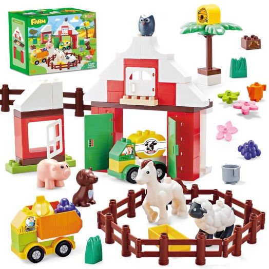 Building Blocks for Toddlers 1-3-5, 74 Pcs Farm DIY Classic Big Building Bricks Toys Set for Kids Ages 2-4-5-8 With Animals, Truck, Barn, Compatible With All Major Brands, Gift Toy for 3-5 Girls Boys
