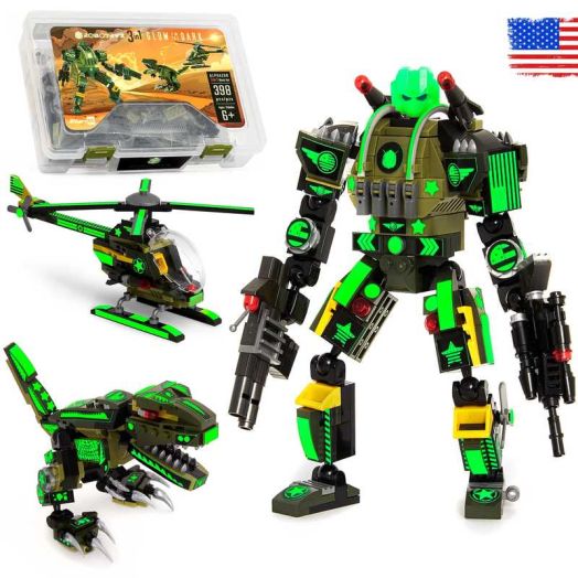 JitteryGit Army Dinosaur Robot Stem Building Toy | Gifts for Boys Ages 6 7 8 9 10 11