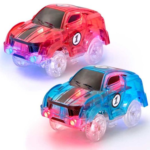 Race Cars Magic Glow Flex Tracks - Extra Car Accessories For Glow In The Dark Race Track - Compatible with Most Tracks For Kids Boys and Girls (2 Racers Pack)