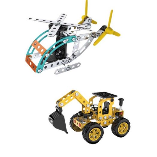 Erector Sets STEM Metal Toys Helicopter and Excavator Two kits Building Set Gifts for Kids 8-16