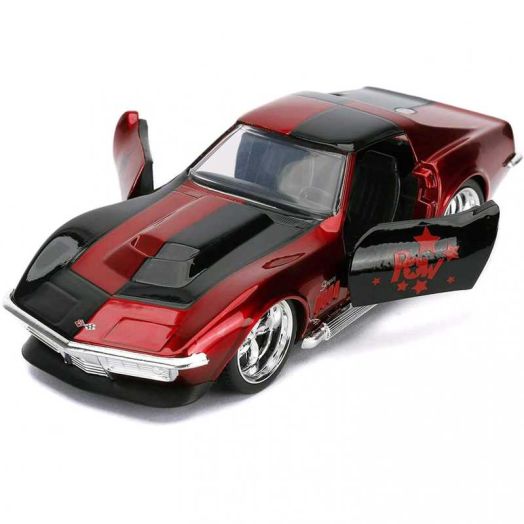 Jada Toys DC Comics 1:32 Harley Quinn 1969 Chevy Corvette Stingray Die-cast Car, Toys for Kids and Adults