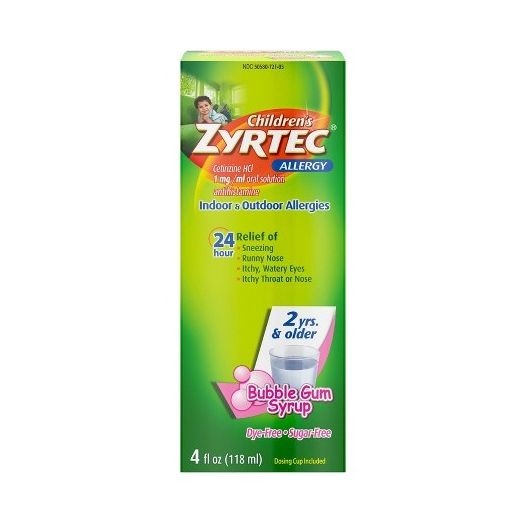 Johnson & Johnson Children's Zyrtec 24 Hour Allergy Relief Syrup, 4 oz Bubble Gum