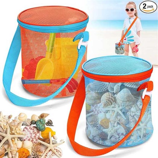 Sea Shell Bags for Beach,2pcs Mesh Seashell Holder,Shelling Collecting Tools Travel Sand Tools Storage Bucket for Sandbox,Beach Vacation Essentials,The Beach Must Haves Sand Box Tool Bag
