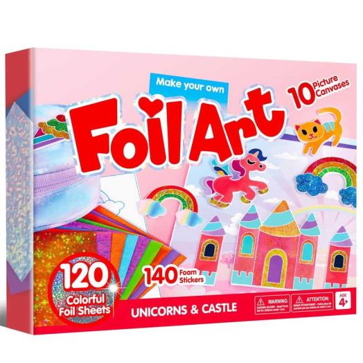 Joyfy Fashion Foil Art Kit for Kids, Mess Free Travel Toys with Foil Foam Stickers, Christmas Birthday Gift for Boys and Girls Ages 4 and Up