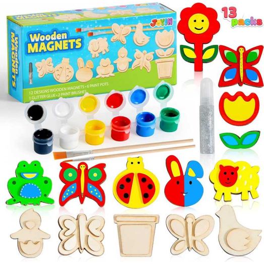 JOYIN 13 Wooden Magnet Creativity Arts & Crafts Painting Kit Party Favors for Boys Girls 1-5 Years