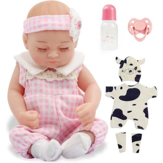 JRLCGYP 10" Realistic Baby Girl Doll, Lifelike Silicone Vinyl Reborn Baby Dolls, Soft Body with 2 Clothes Sets, Sleeping Newborn Gift for Kids Age 3+