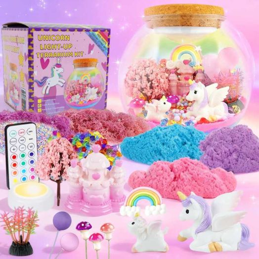 JUGAAD LIFE Unicorn Terrarium Crafts Kit for Kids, LED Night Light Up Toys for Girls 6 to 8 Years Old, Birthday Gifts for Ages 7 8 9 10 11