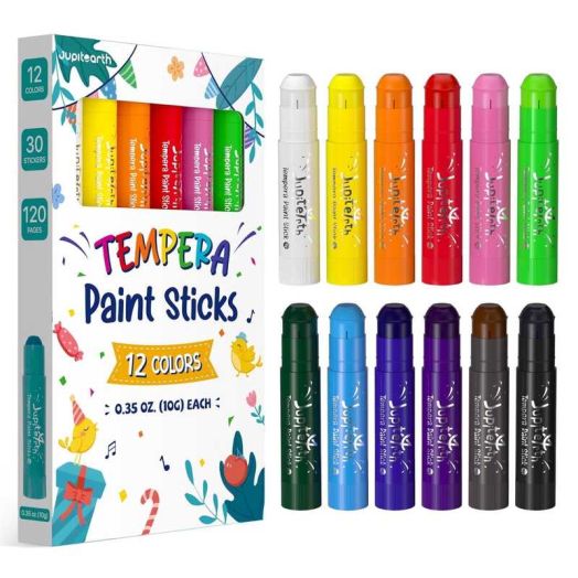 Jupitearth On Sale 12 Ct Tempera Paint Sticks for Kids ,Quick Drying,Smooth,Non-Toxic Washable for toddlers,Back to School Supplies,Art Supplies