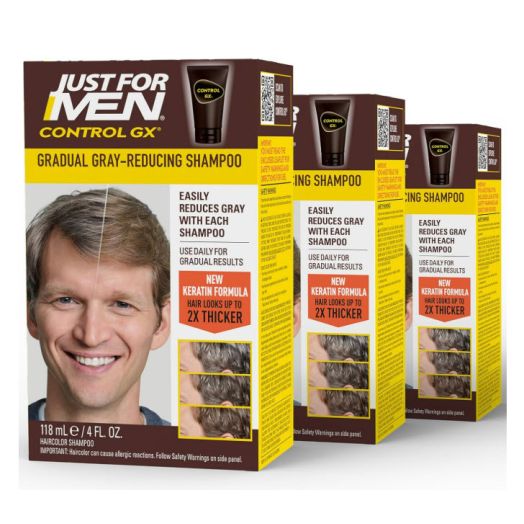 Just For Men Control GX Grey Reducing Shampoo, Blonde and Medium Brown Hair, 4 fl oz, 3 Pack (Packaging May Vary) | Combe, Inc.