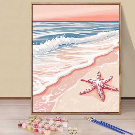 JYLMOOD Paint by Numbers Kit for Adults Beginner, Easy DIY Oil Painting Kits On Canvas for Gift Home Wall Decor 16x20 Inch - Pink Seaide