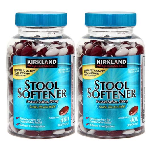 Kirkland Signature Stool Softener Docusate Sodium 100 Mg, 800 Softgels/2Bottles of 400