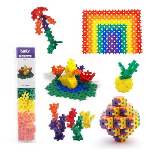 Kadu Rainbow 250 Pc - Interlocking Building + Construction Block Toy, for STEM / STEAM Open Ended + Imaginative Play Ages 5+