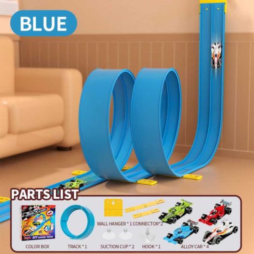 KAIPARA Flexible Race Track Toys for Kids, 12.8Ft 360° Rotating Portable Rolls Up Flex Tracks with 4 Cars & Suction Cups, Birthday Gifts for Boys Girls Ages 3+