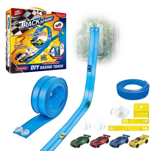KAIPARA Flexible Race Track Toys for Kids, 12.8Ft 360° Rotating Portable Rolls Up Flex Tracks with 4 Cars & Suction Cups, Birthday Gifts for Boys Girls Ages 3+, Blue
