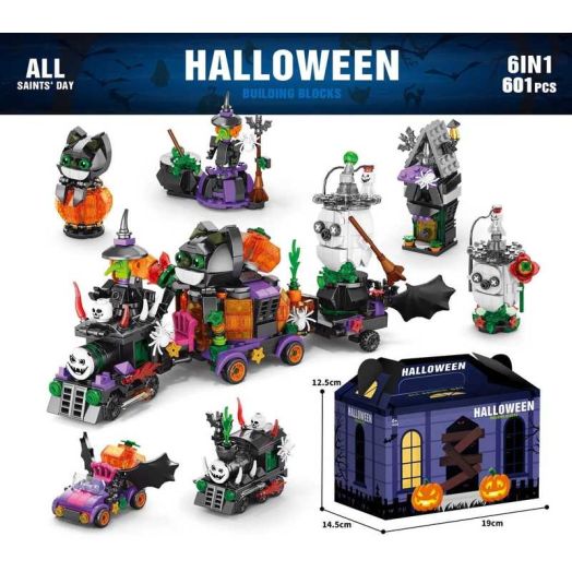 6 in 1 Ghost Car Building Block Sets, Pumpkin Train Party Favor Toys for Kids, Halloween Christmas Birthday Gift for Boys Girls