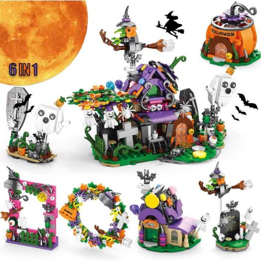 Halloween Haunted House Building Kit for Kids,6 in 1 Mini Pumpkin Blocks Halloween Toys Gifts Ages 6+ (603pcs)