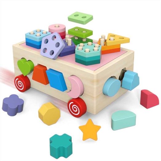 Kesletney Wooden Shape Sorting Montessori Toys Fine Motor Skills Game for Toddlers Age 36 months+