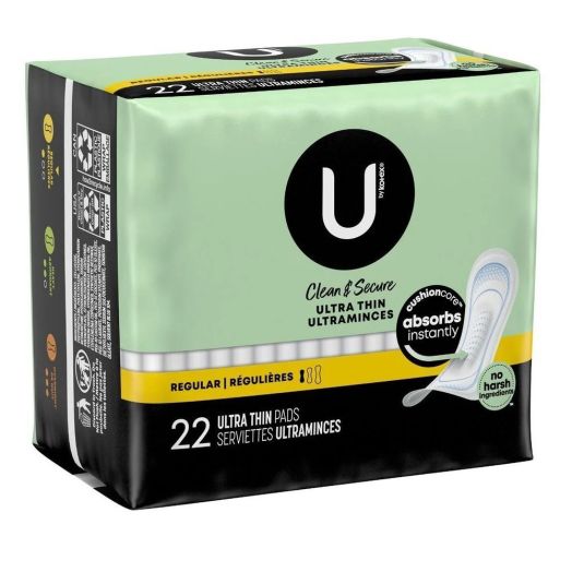 U by Kotex Clean & Secure Ultra Thin Pads, Regular Absorbency 22 Count