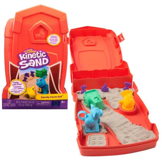 Kinetic Sand, Sandy Farm Set with 12oz Play Sand, 6 Tools & Molds, Reusable Case
