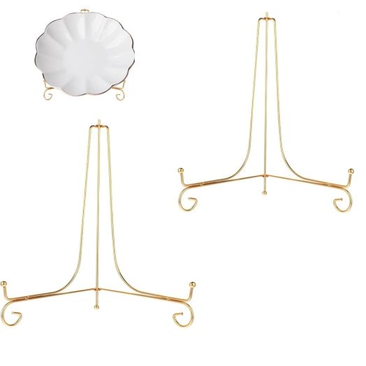 2 Packs Plate Stands for Display 10 Inch Plate Holder Display Stand, Iron Easel Picture Frame Holder, Decorative Photo Holder Stand for Home Decoration (Gold, 10 Inch)