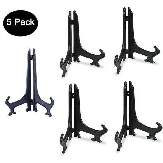 5 Pack 7 Inch Acrylic Easel Stand, Display Stand, Plate Stands for Display, Photo Holder Picture Frame Book Stand -Black Color