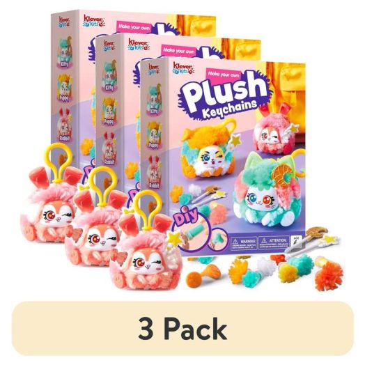 (3 pack) Klever Kits Plush Craft Kit DIY Keychain Making Craft for Kids 3 Pack Stuffed Keychain for Girls