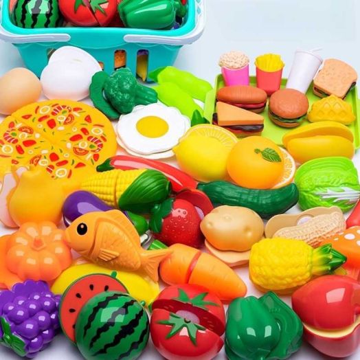 KOPPOP 36-Piece Play Food Toy Set for Toddlers, Pretend Kitchen Accessories with Cutting Fruits & Vegetables