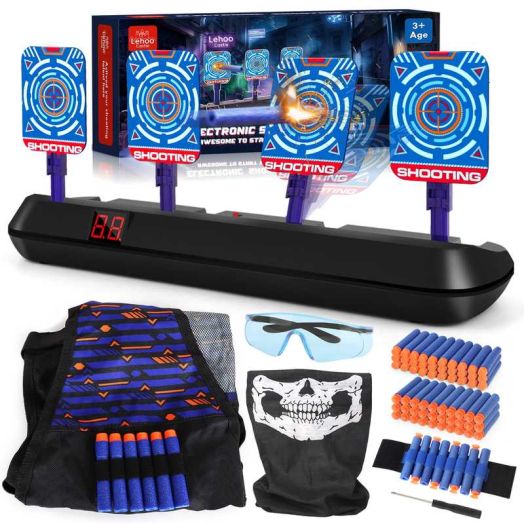 Kid Nerf Shooting Targets with Auto-Reset, 4 Electronic Digital Target with Vest - Black