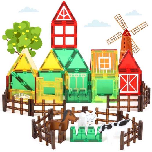 Magnetic Tiles, Farm Animals Theme 46 PCS Magnetic Blocks, Montessori Learning Toys for 3 to 4 Year, Magnetic Construction Toys for Toddlers 3-6 Years Old, Educational Toys for Boys Girls