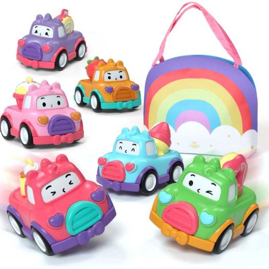 Toys for 1 Year Old, Toddler Girl Toys for 2 3 4 Year Old Girl, Pull Back Cars Baby Toys, Dessert Toy Cars for Girls, Friction Powered Car Toy 6 PCS with Storage Bag, Best Birthday Christmas Gifts