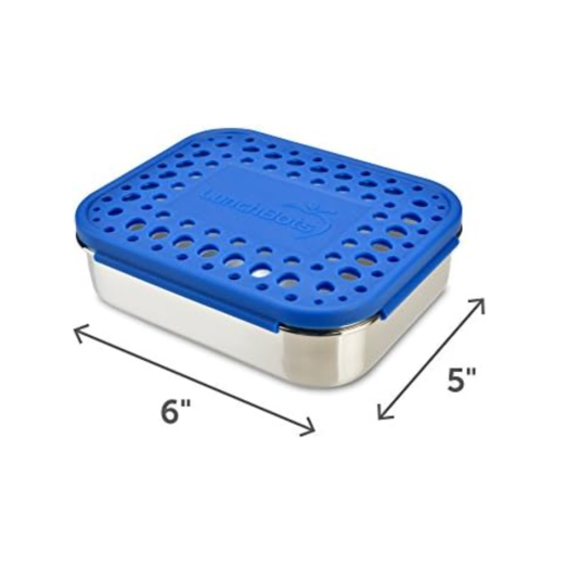 LunchBots Medium Trio II Snack Container, Divided Stainless Steel Food Container, Three Sections