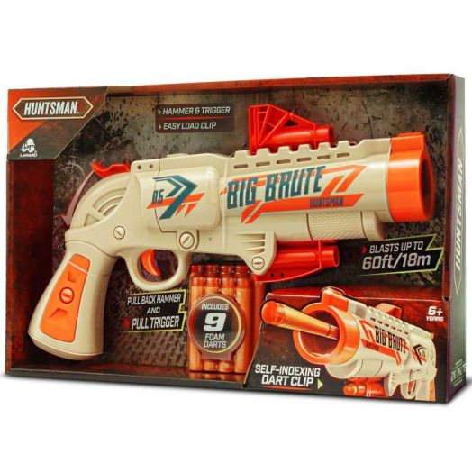 Lanard Huntsman: Big Brute - Beige-Green - Toy Foam Dart Blaster, Shoots Up To 60', 9 Darts, Pull Back Hammer & Trigger, Indoor-Outdoor Play, Kids 6+