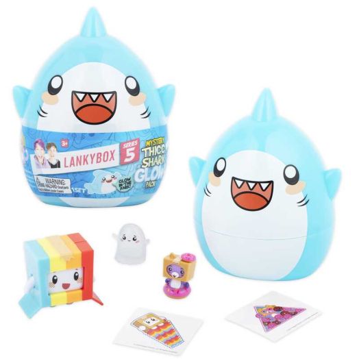 LankyBox Mystery Thicc Shark Glow Pack with Surprise Figures and more, 5 inches Tall