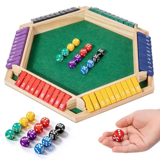 Shut The Box Game, Classic Dice Game for 2-6 Players, Math Board Game for All Ages, Ideal for Classroom, Home, Party or Pub